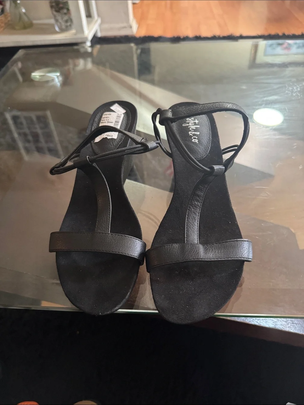 Style & Co. Black Strappy Ankle-Tie Sandals